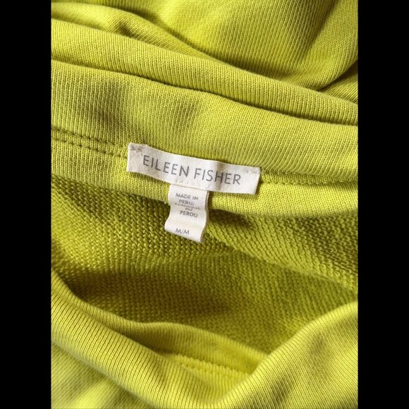 Eileen Fisher Sweater Medium Womens Lime Green Cowl Neck 100% Organic Cotton - Picture 6 of 7